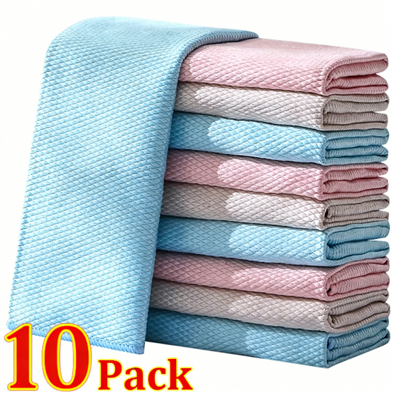 Microfiber Towel Detailing - ผ้าเช็ดจานไมโครไฟเบอร์ลายเกล็ดปลา 10 ชิ้น ซุปเปอร์ซับน้ำ ดูดซับน้ำมัน ผ้าเช็ดทำความสะอาดกระจก