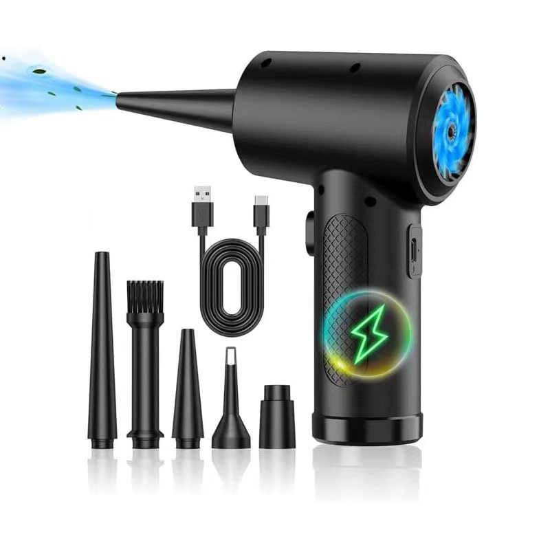 Dryer Car Blower - เครื่องเป่าลมอัดสำหรับคอมพิวเตอร์เครื่องเป่าลมไร้สายแบบพกพาทำความสะอาดคอมพิวเตอร์พร้อมไฟ LED สำหรับพีซีคีย์บอร์ดรถ